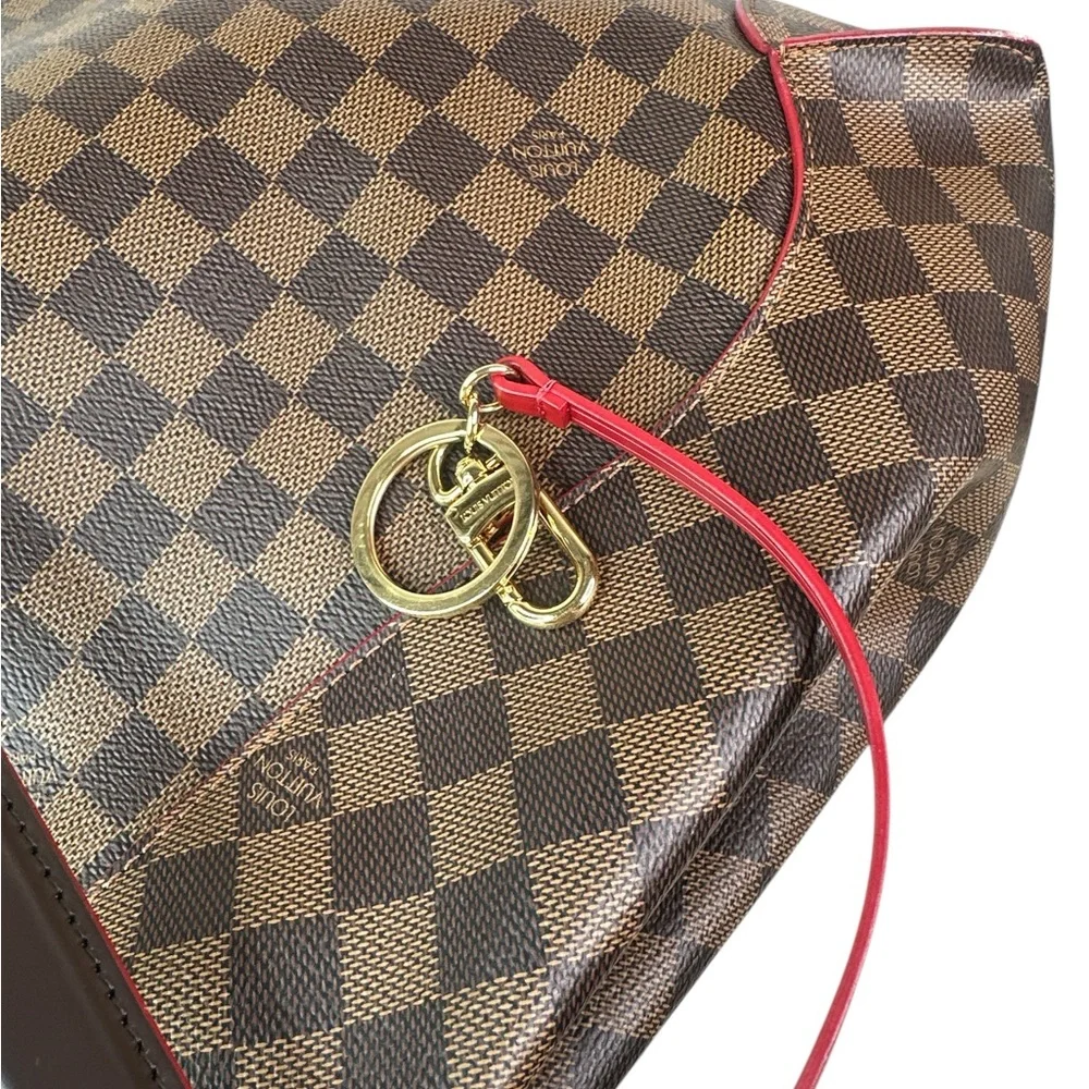 LOUIS VUITTON Damier Ebene Tote Bag with Red Accents - Picture 10 of 10